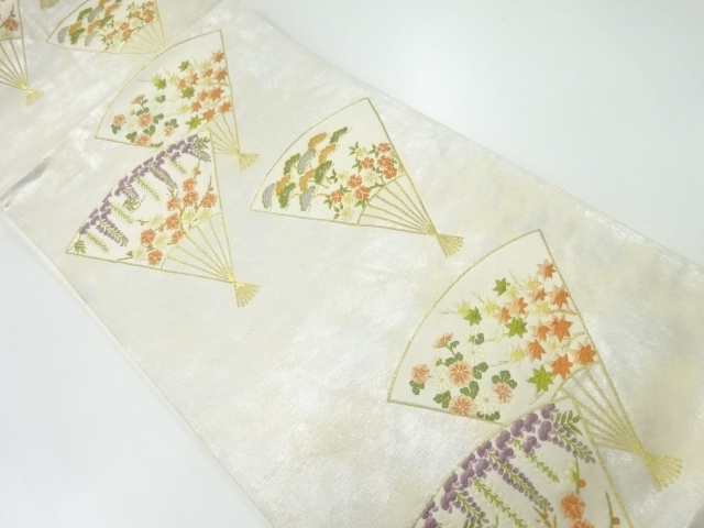 JAPANESE FUKURO OBI / WOVEN FLOWER FOLDING FAN PATTERN